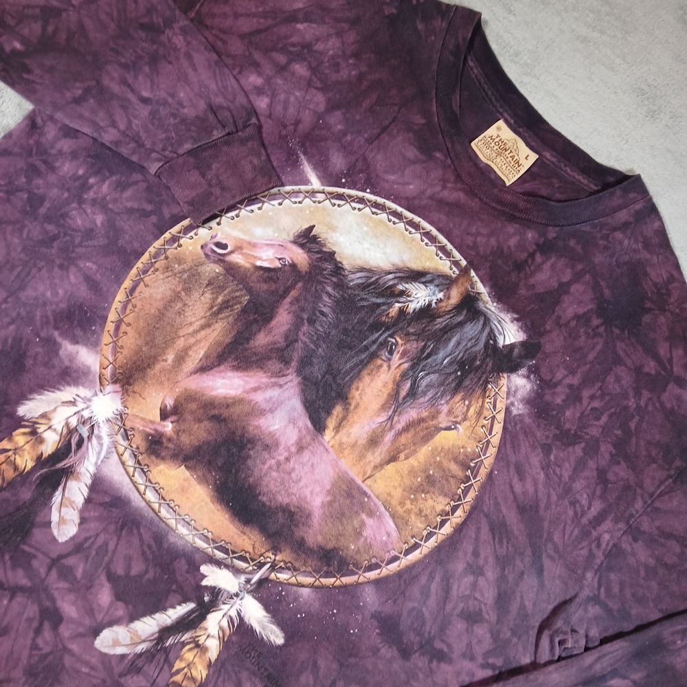 The Mountain T-Shirt Large Purple Tie Dye Horses 2011 Cotton